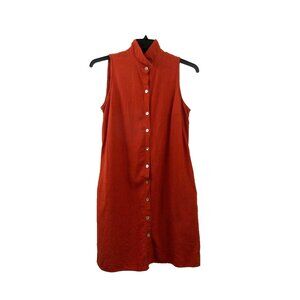 MSK Womens Dress Medium Linen Blend Burnt Orange Collar Sleeveless Button Front